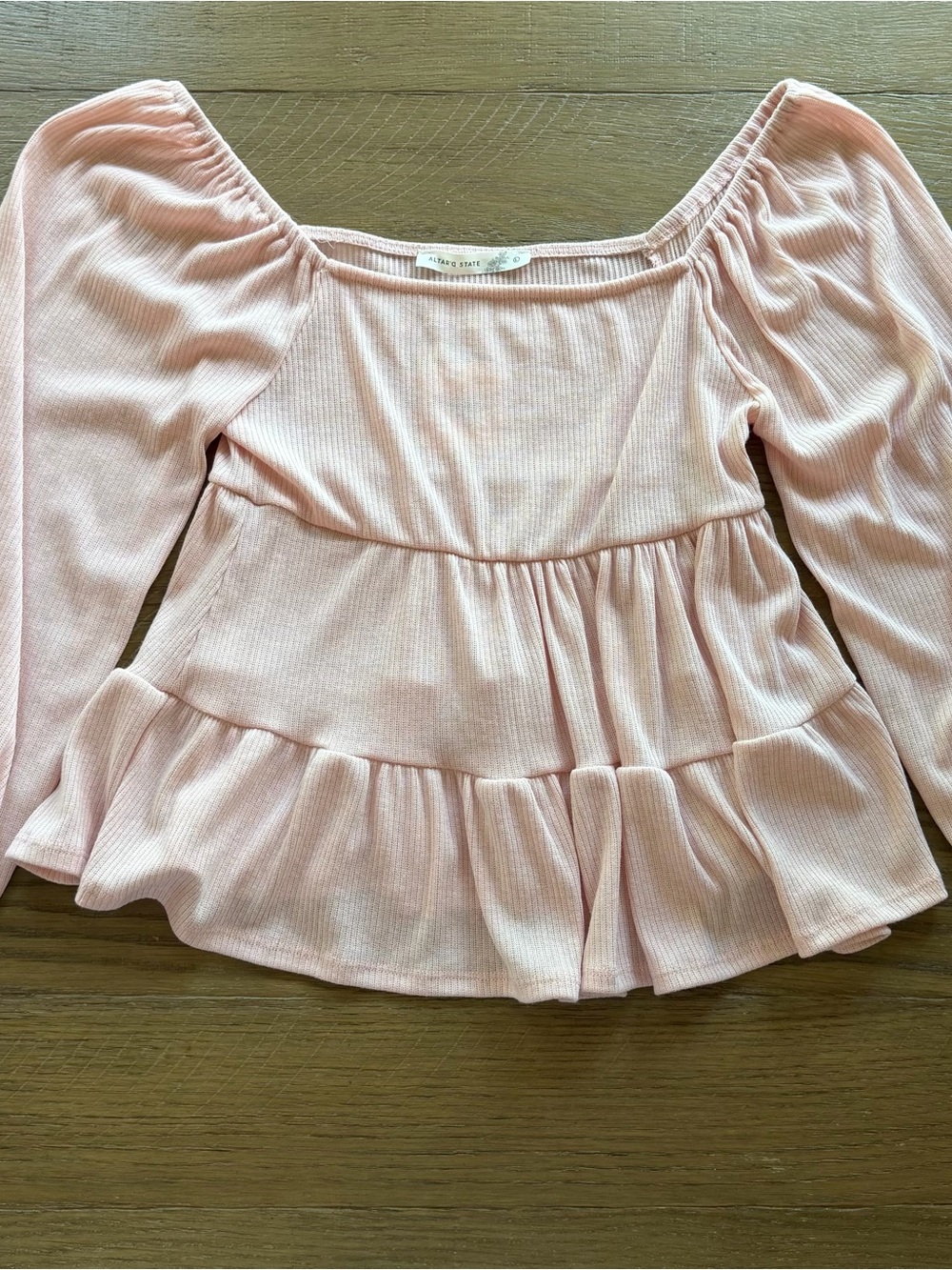 Altar'd State Blush Pink Ribbed Peplum Top